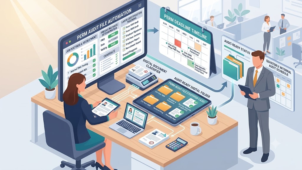 PERM audit file automation dashboard illustration