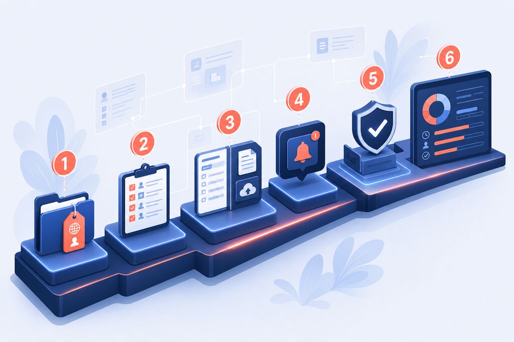 Six-step immigration automation implementation pathway illustration